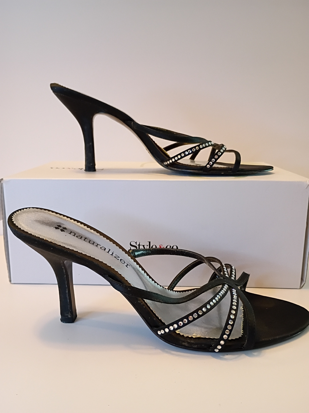 Naturalizer Black Rhinestone Strappy Heeled Sandals